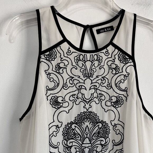 do&be Tank Top M Sheer White Embroidered Sleeveless Layering Summer Boho Tunic - Picture 4 of 11